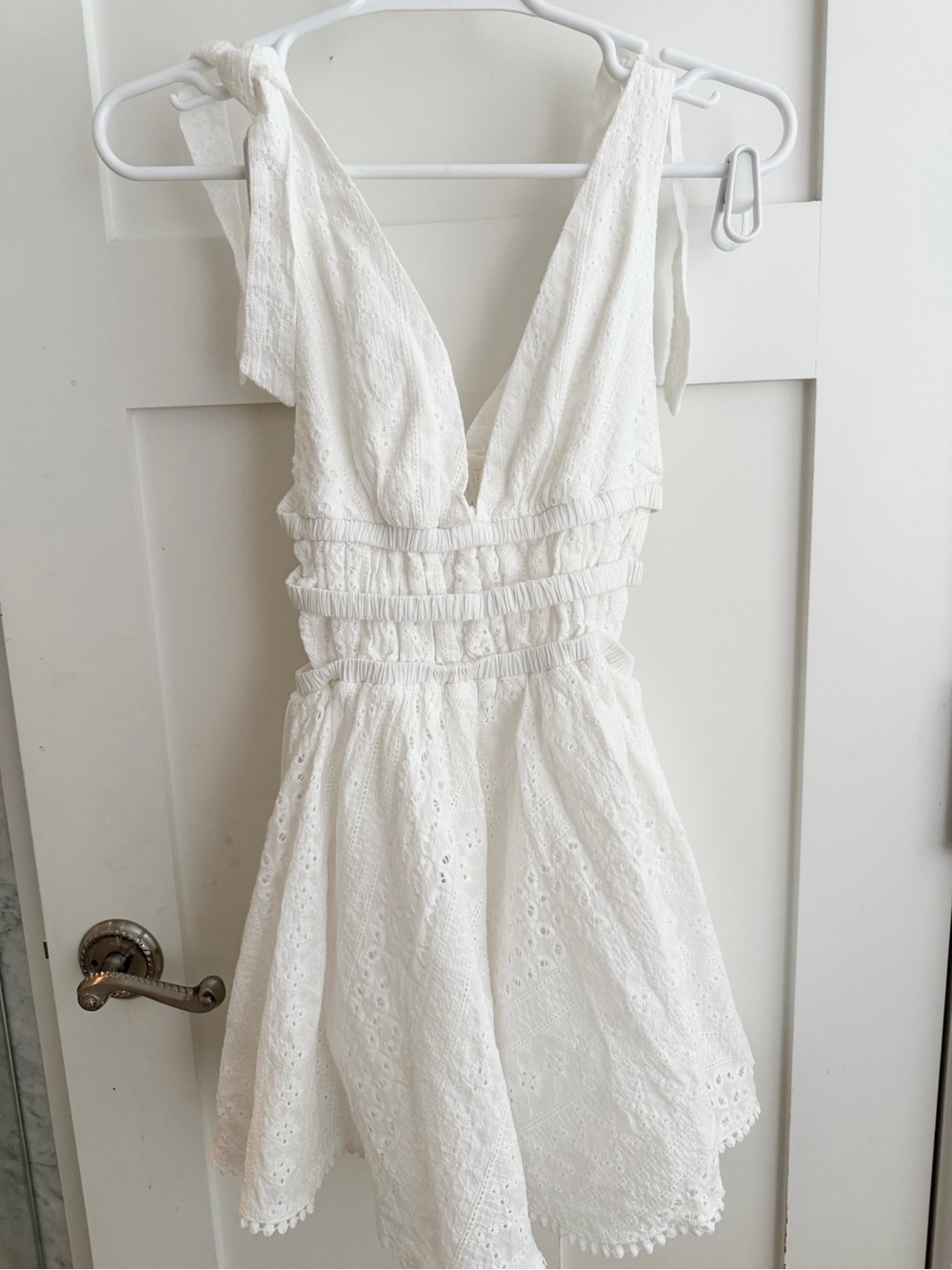 Indikah White Eyelet Tie-Shoulder Sundress XS